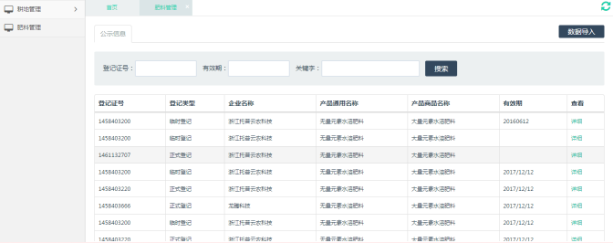 通過登錄托普云農耕地質量平臺可查看肥料的登記證號及類型、名稱和有效期